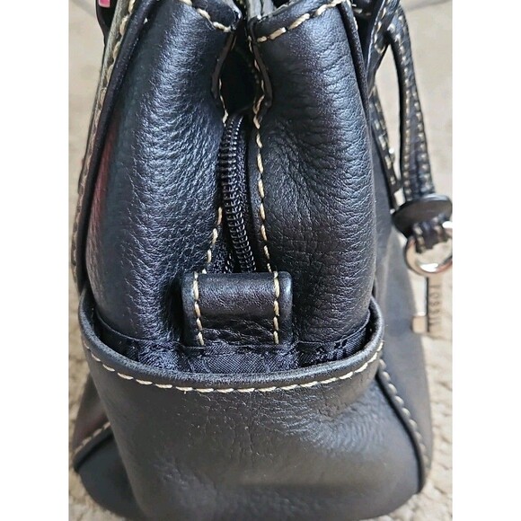 Fossil Black Pebbled Leather Shoulder Bag Satchel And Wallet EUC - Picture 6 of 16